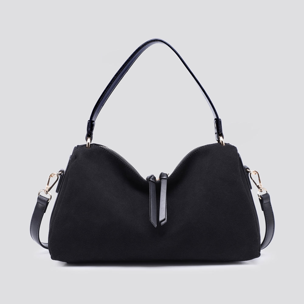 Suede Effect Small Tote Bag - Black Colour