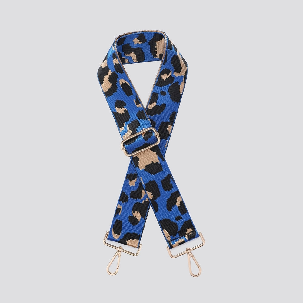 Blue animal print bag strap - Gold hardware