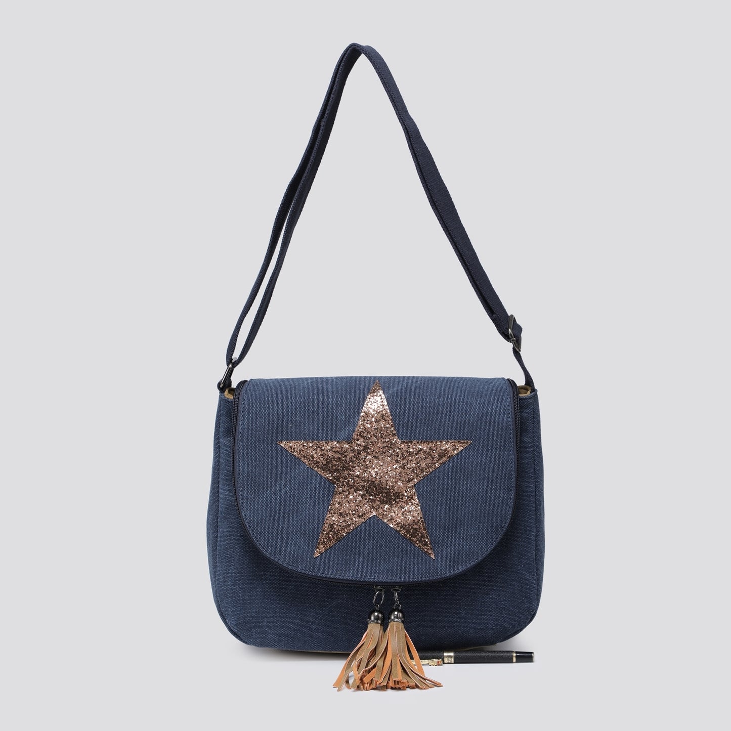Navy glitter star bag