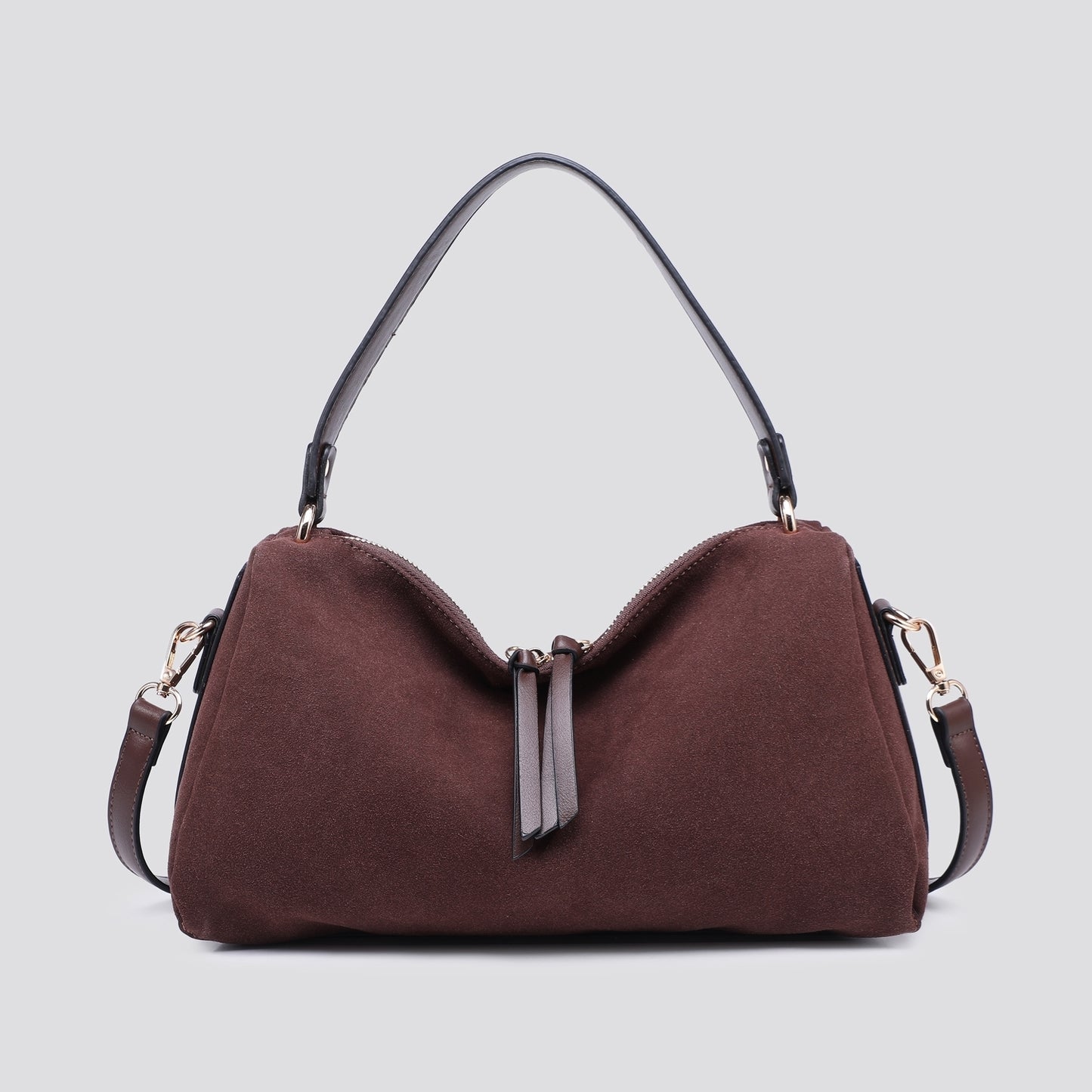 Suede Effect Small Tote Bag - Chocolate Brown Colour