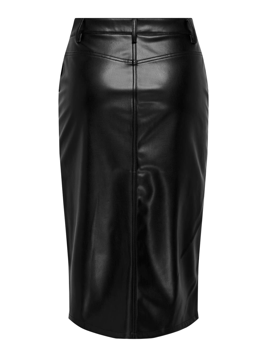 High Waisted Faux Leather Midi Skirt