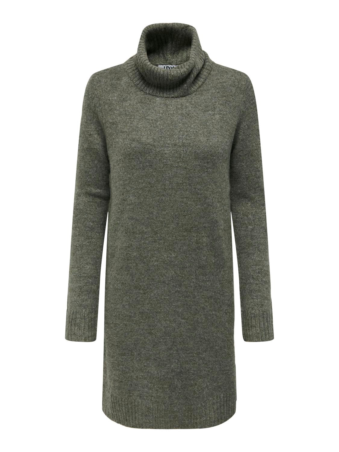 Cowl Neck Knitted Jumper Dress - Green