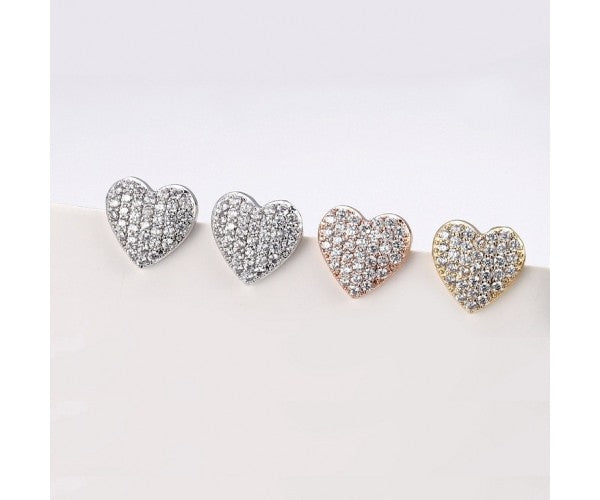 Heart Diamante Stud Earrings - Gold and Silver plated options