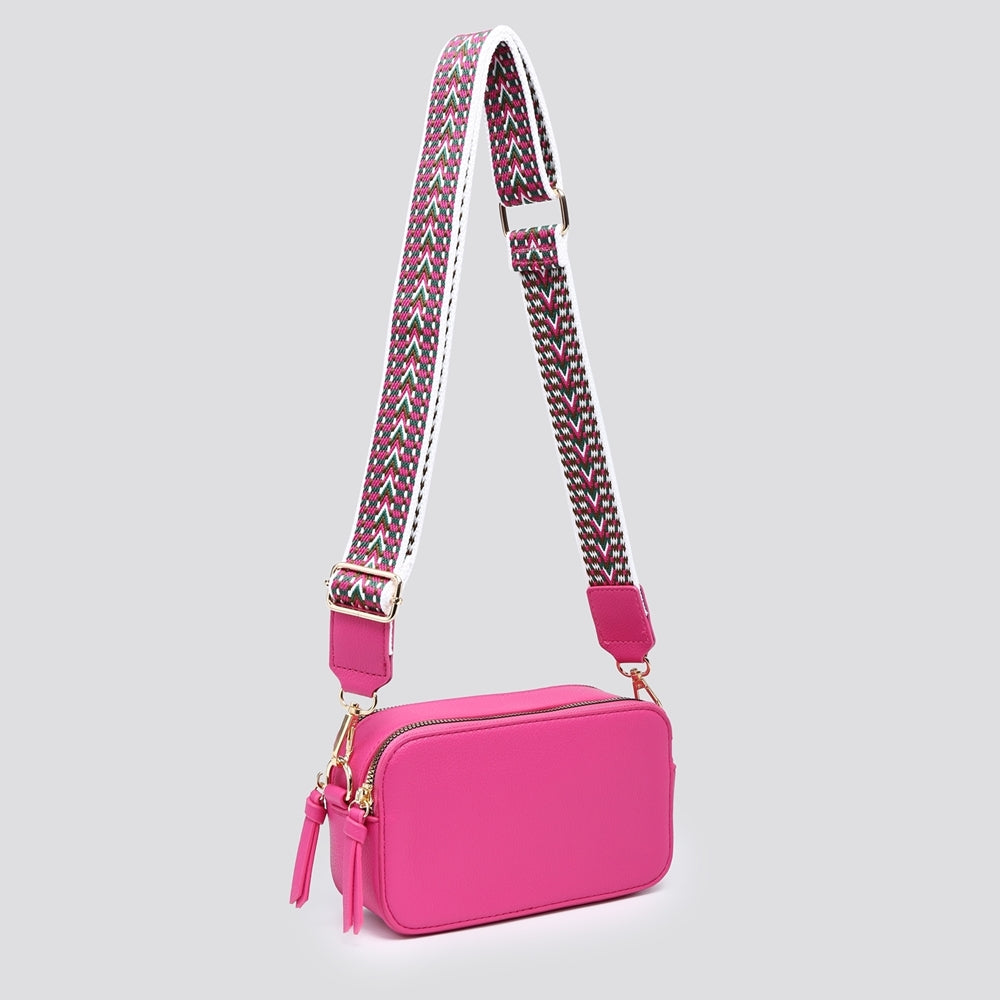 Double Zip cross body bag with strap - Pink colour