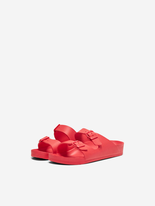 Red double strap sandals