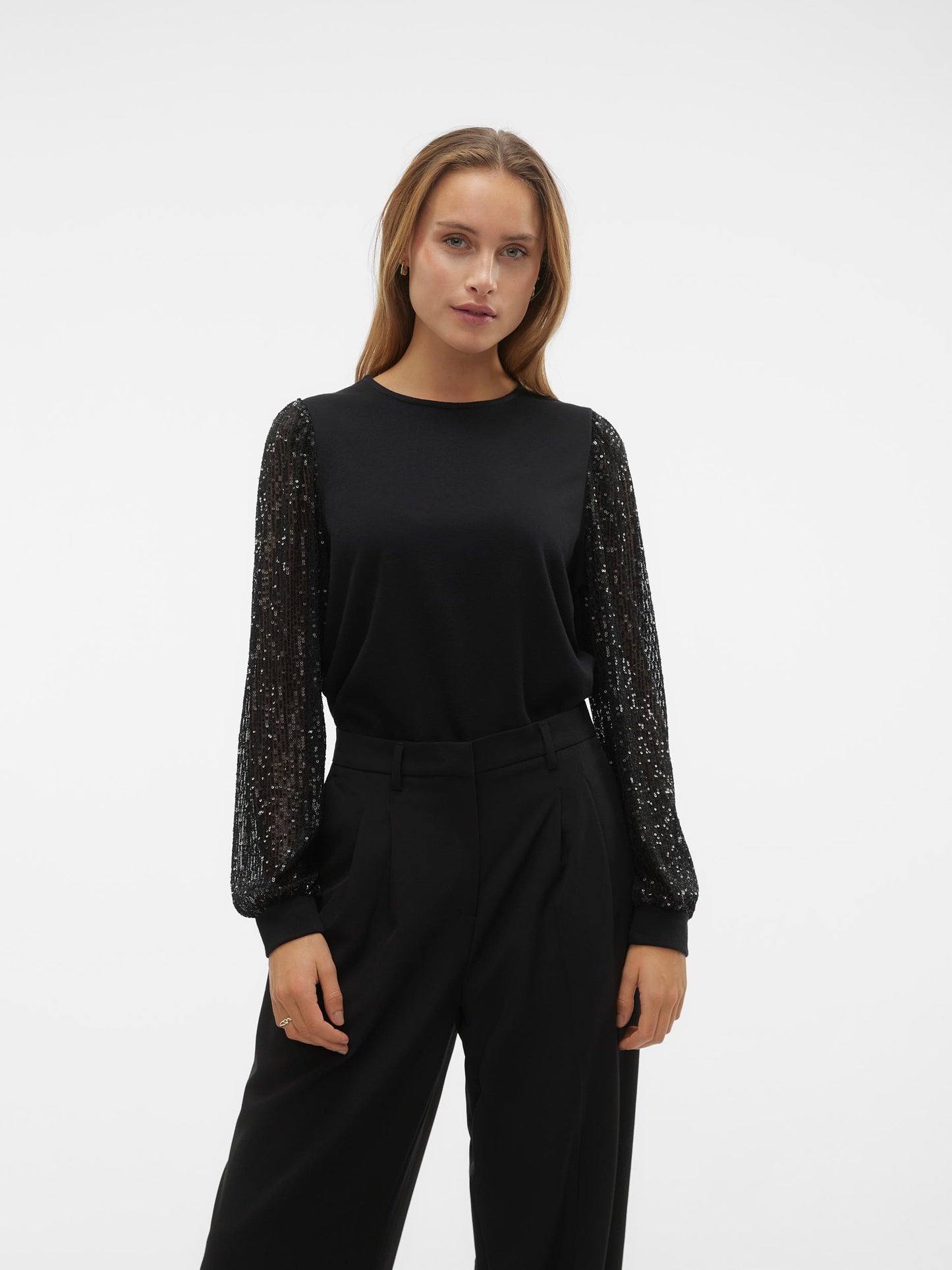 Black sequin sleeve top