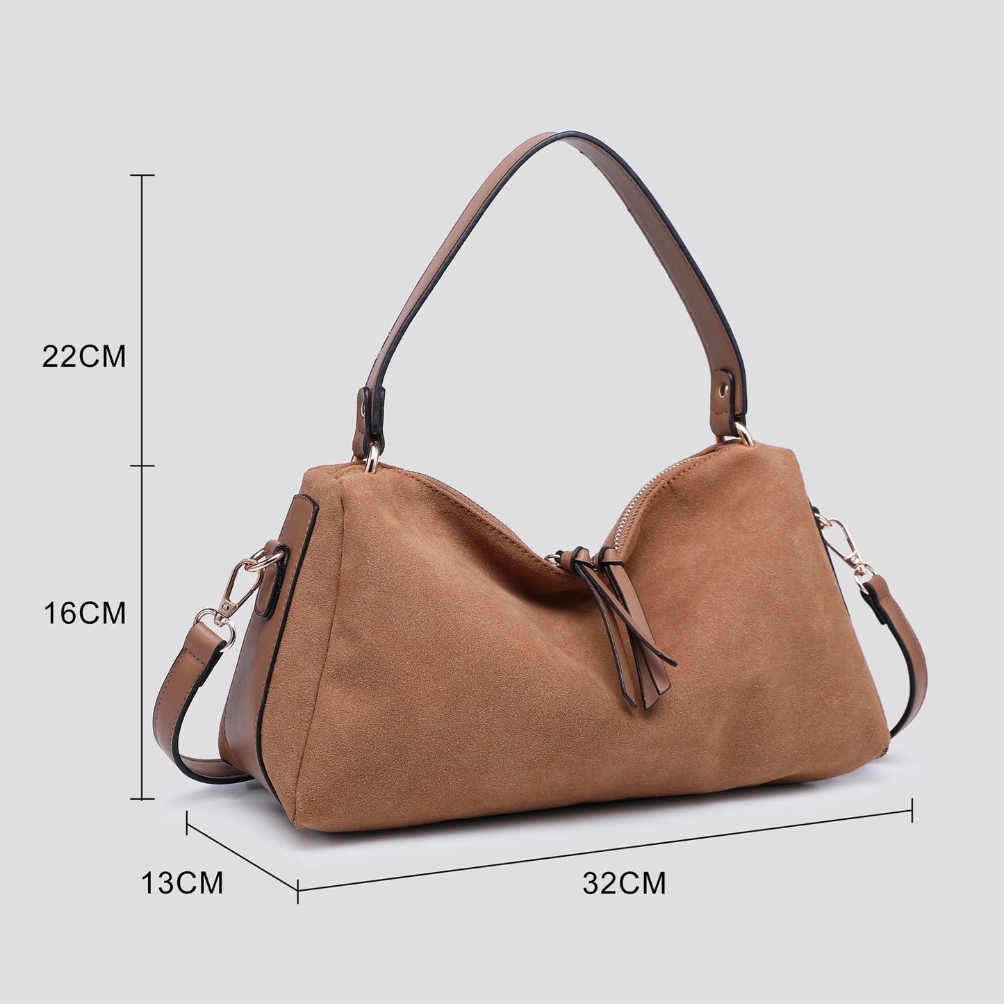 Suede Effect Small Tote Bag - Tan Colour