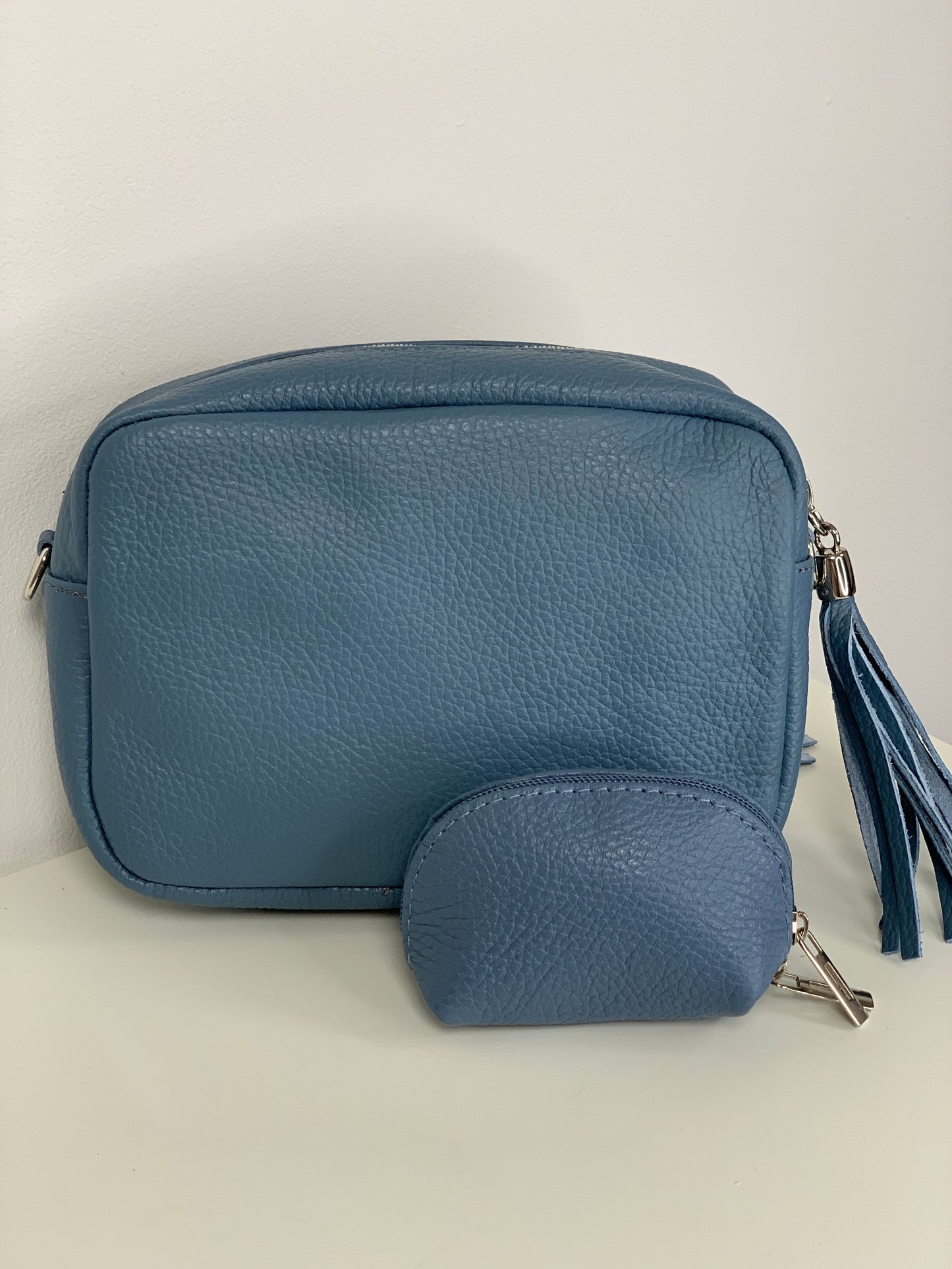 Dusky Blue Camera Bag - Real Leather