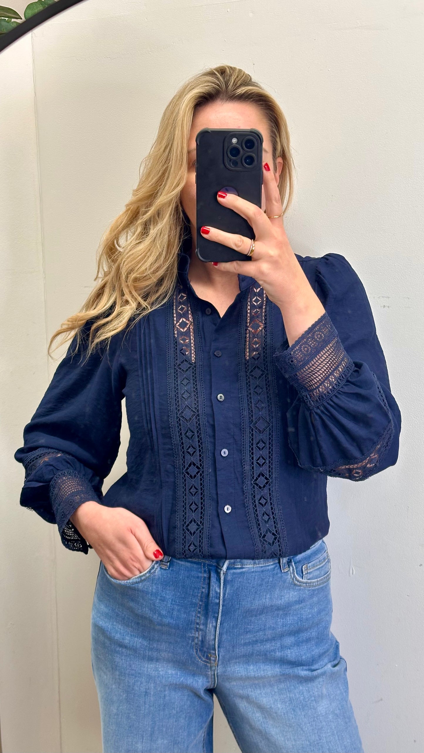 Navy embroidered shirt