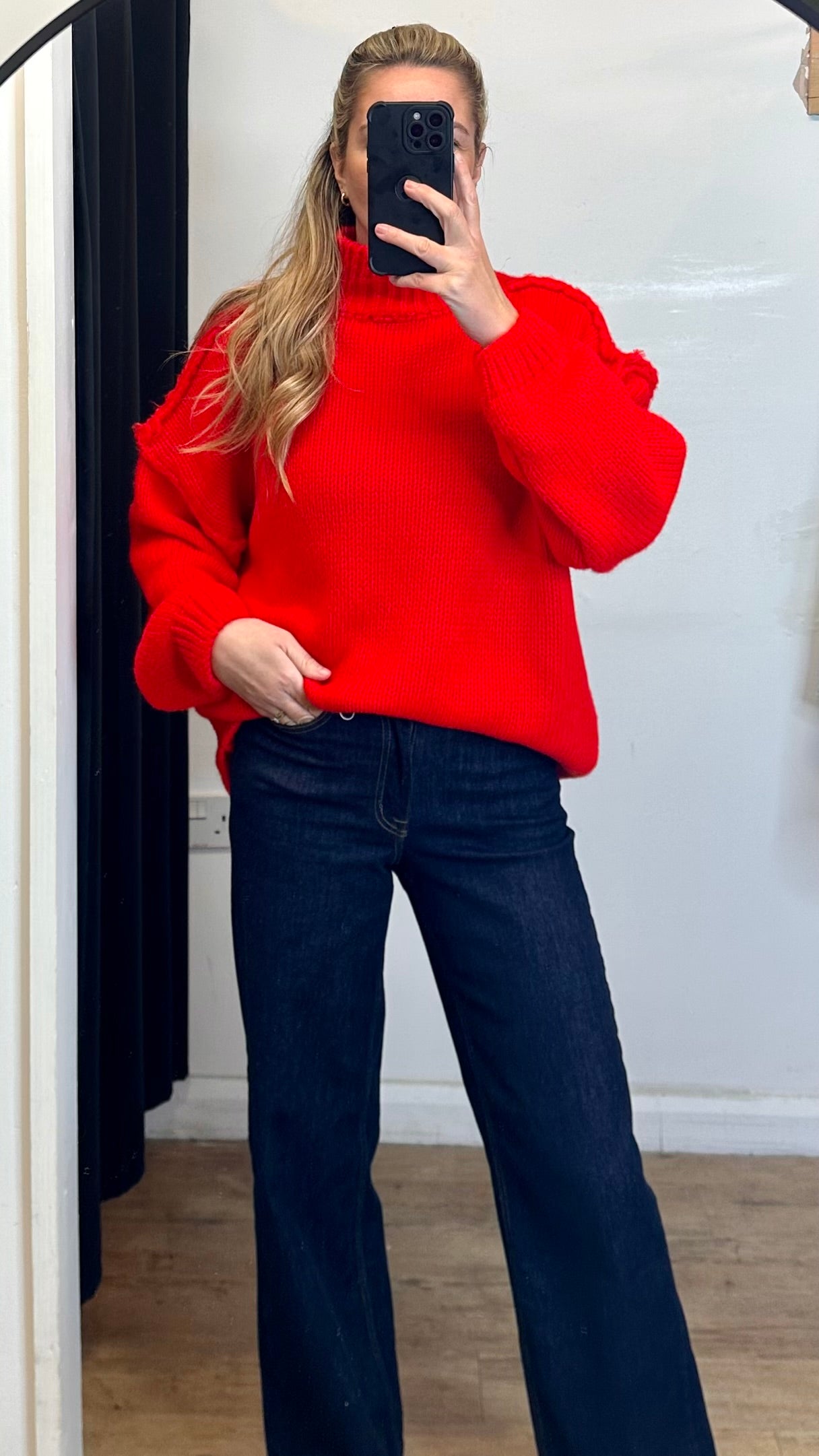 Red chunky knit jumper