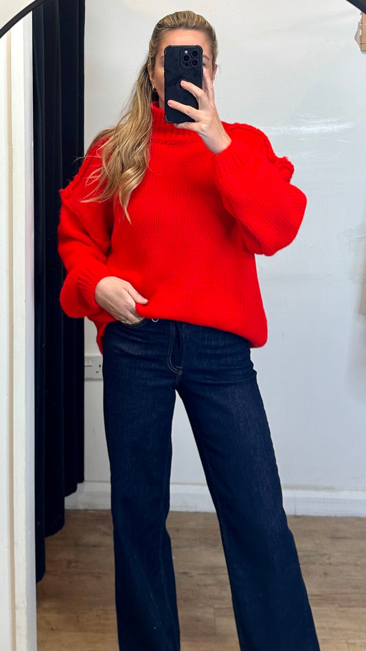 Red chunky knit jumper