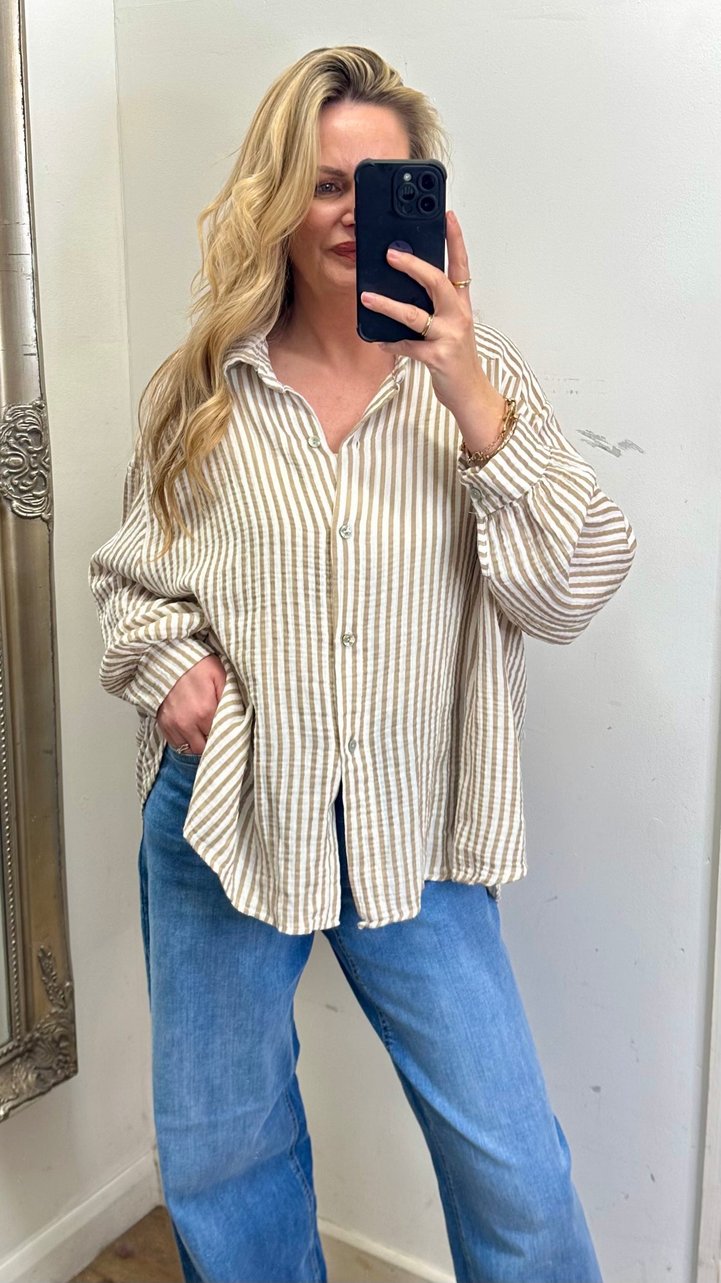 Stripe Cotton Shirt - Mocha Colour