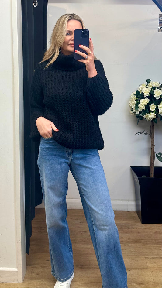 Black chunky Roll Neck Jumper