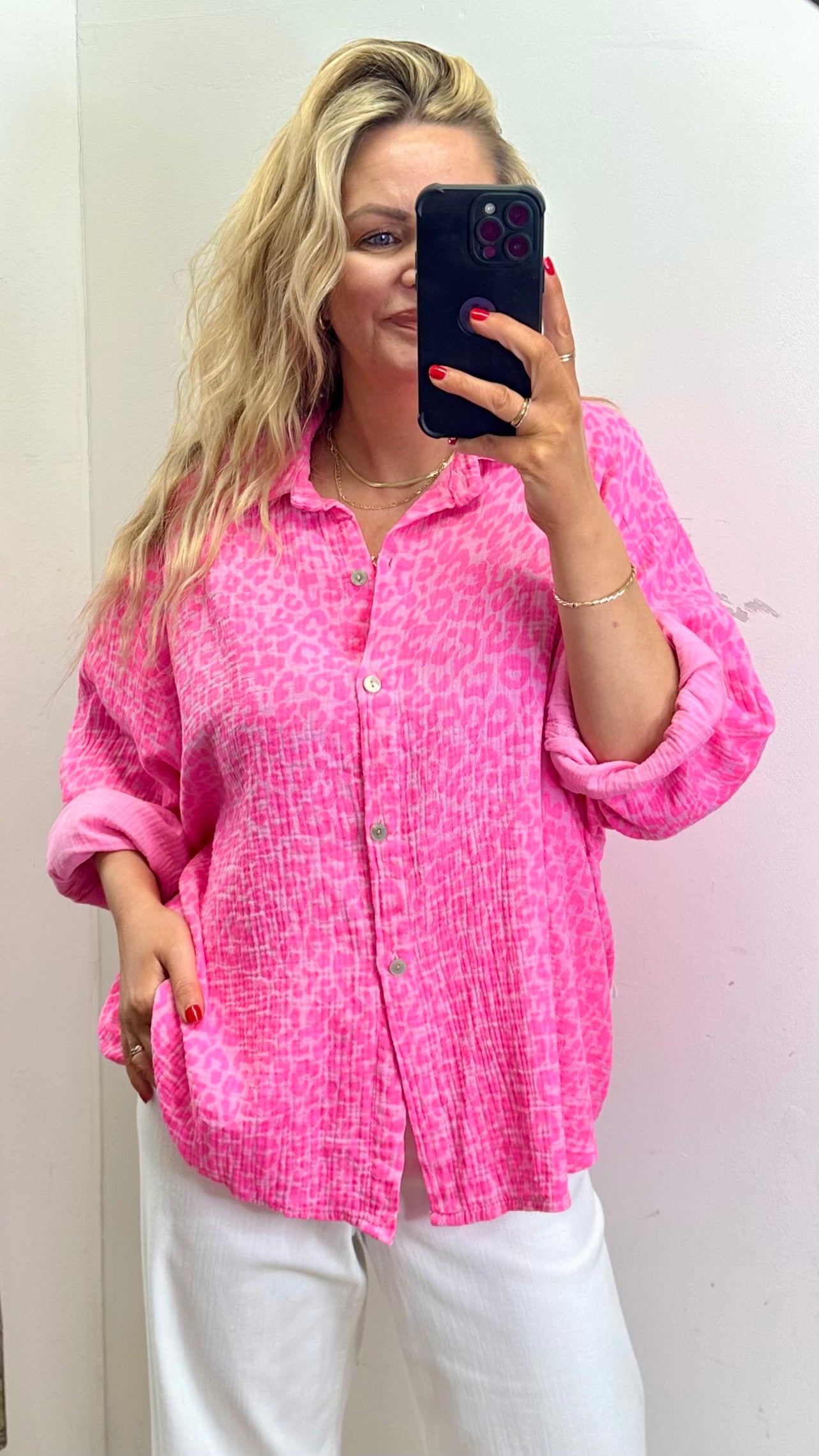 Pink Animal Print Cotton Shirt
