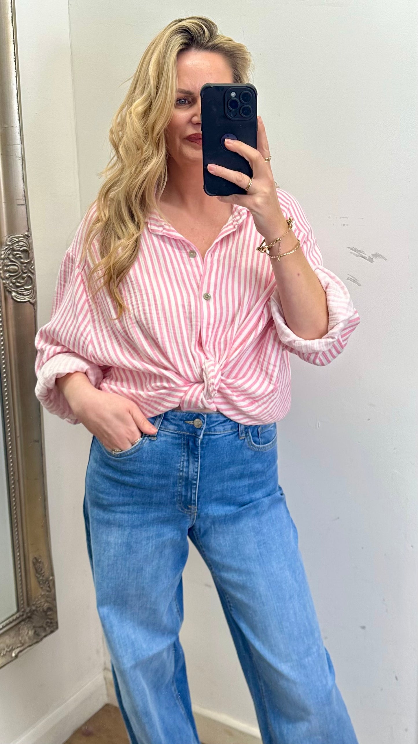 Stripe Cotton Shirt - Pink Colour