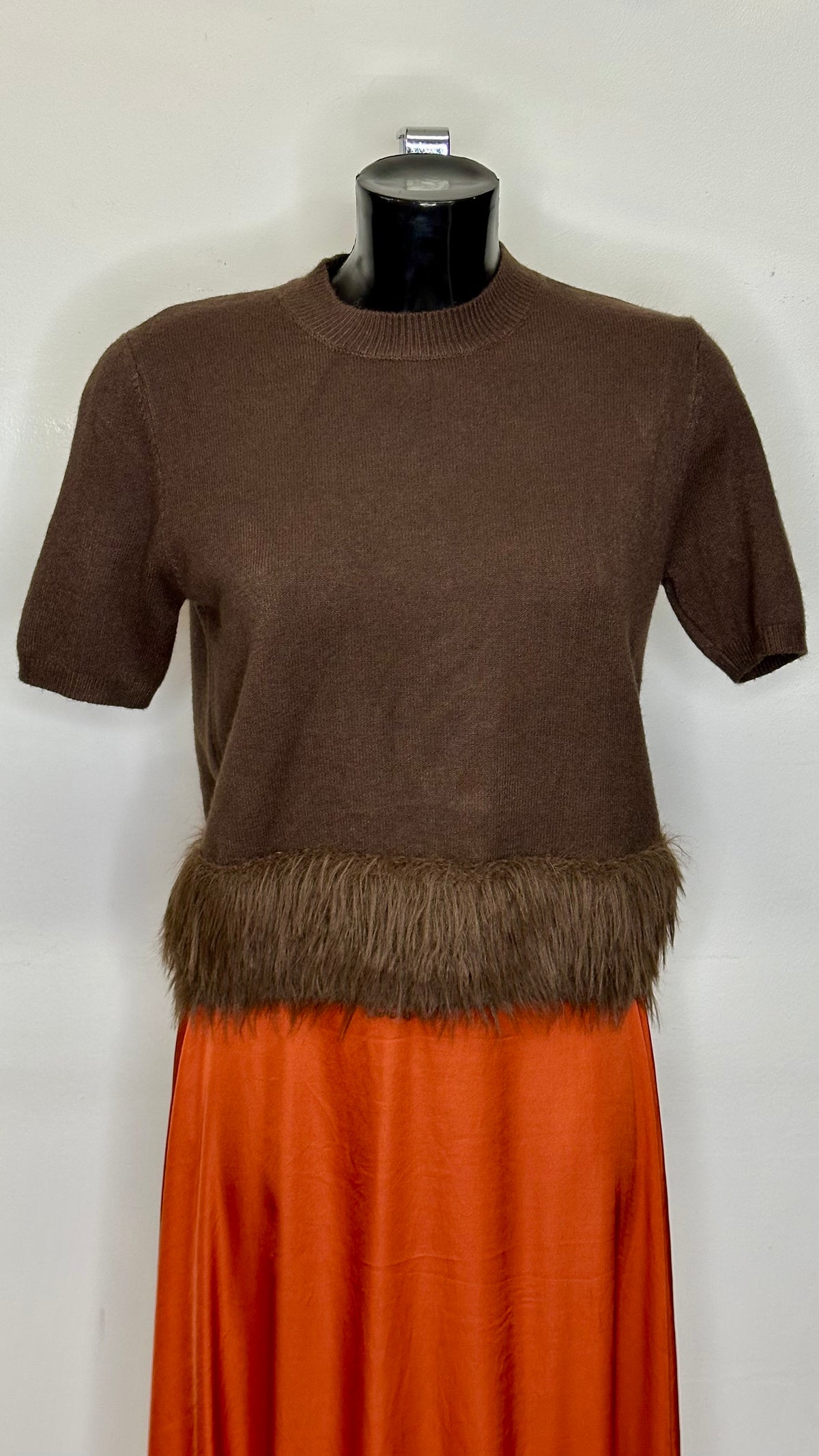 Soft Touch Fluffy Trim Top - Brown