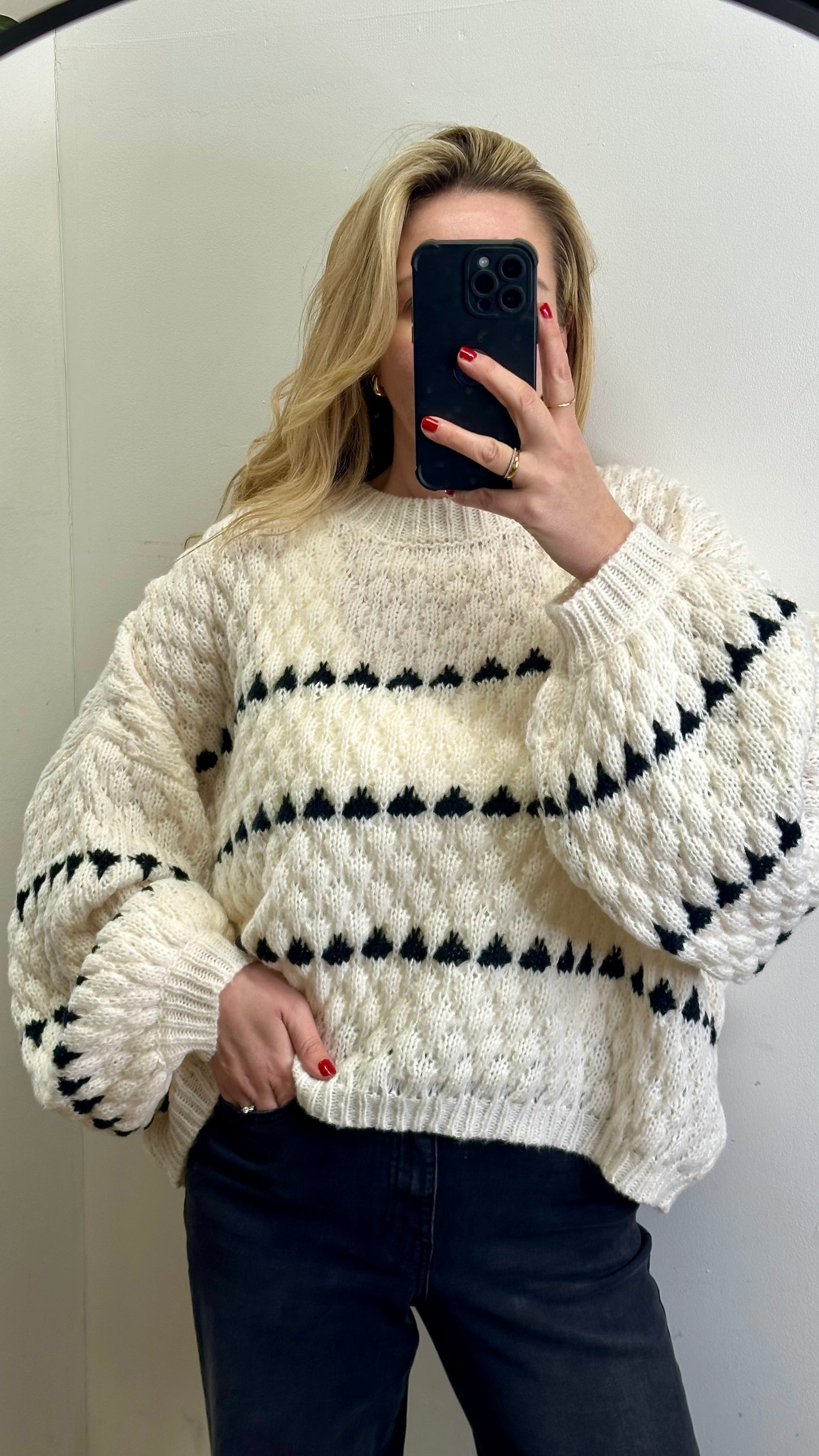 Cream / Black Pattern Oversized Chunky Knit