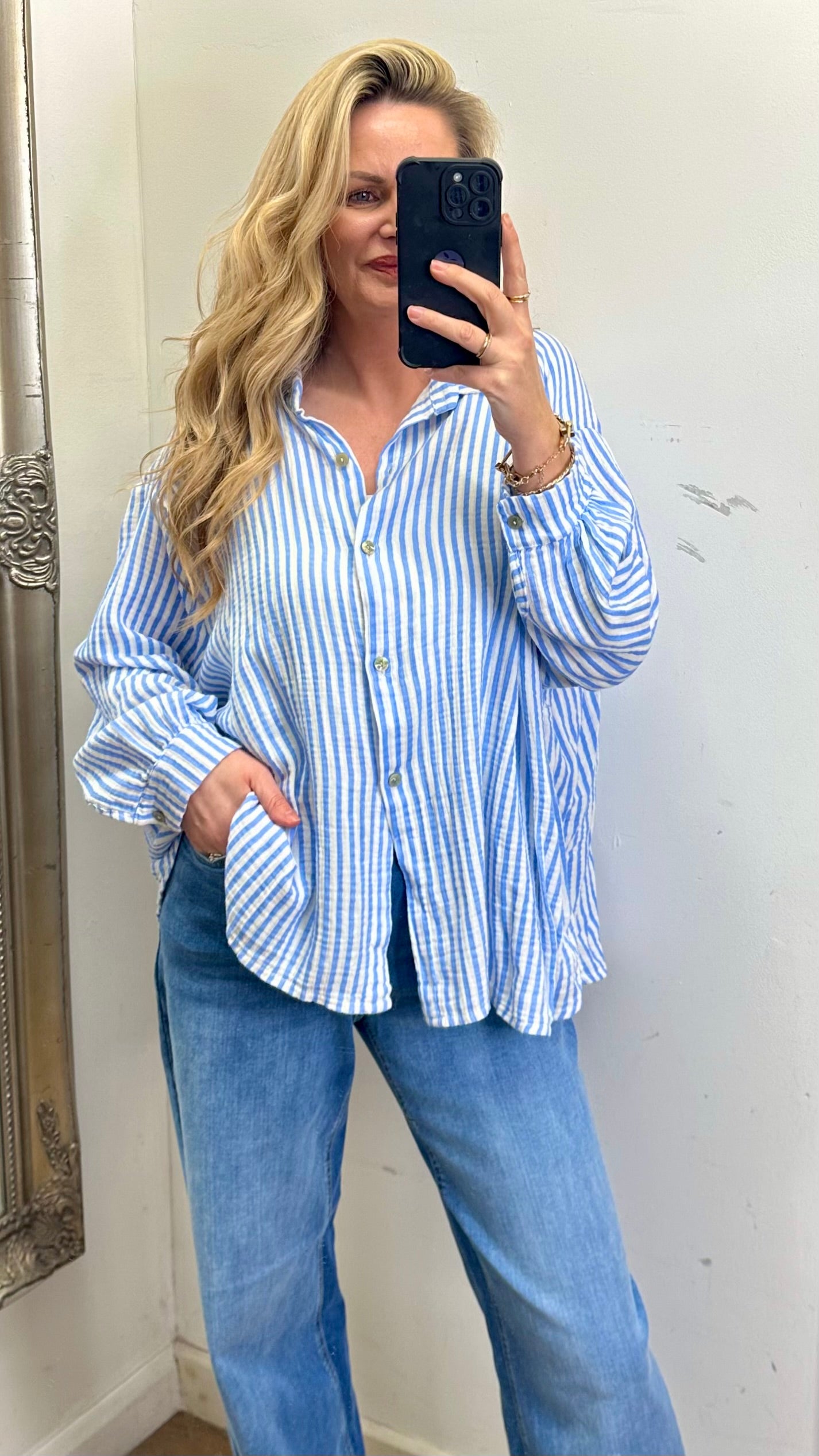 Stripe Cotton Shirt - Blue Colour