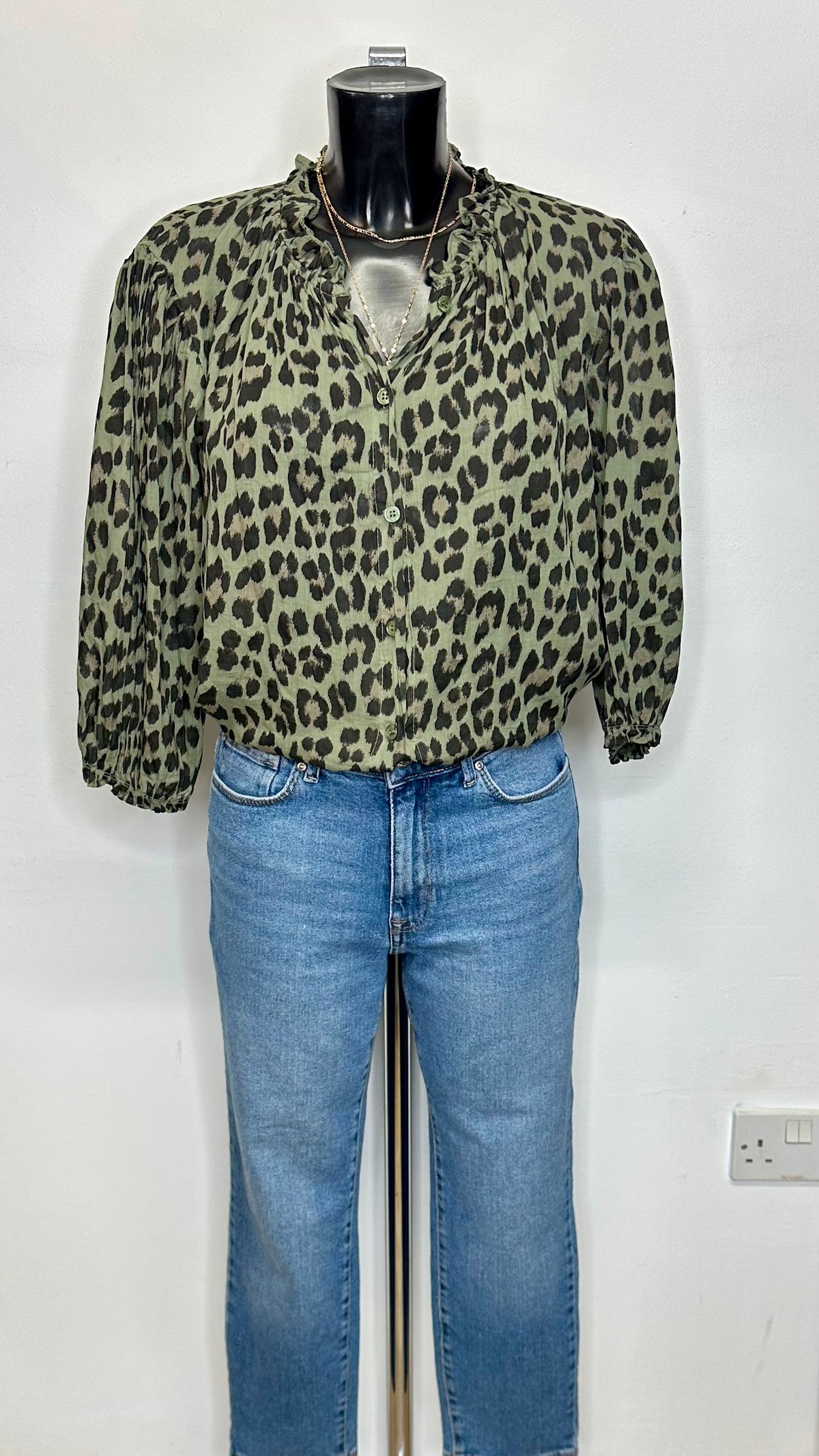 Animal Print 3/4 Sleeve Top - Khaki