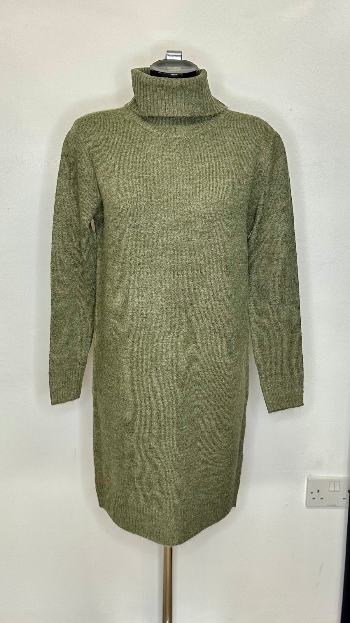 Cowl Neck Knitted Jumper Dress - Green