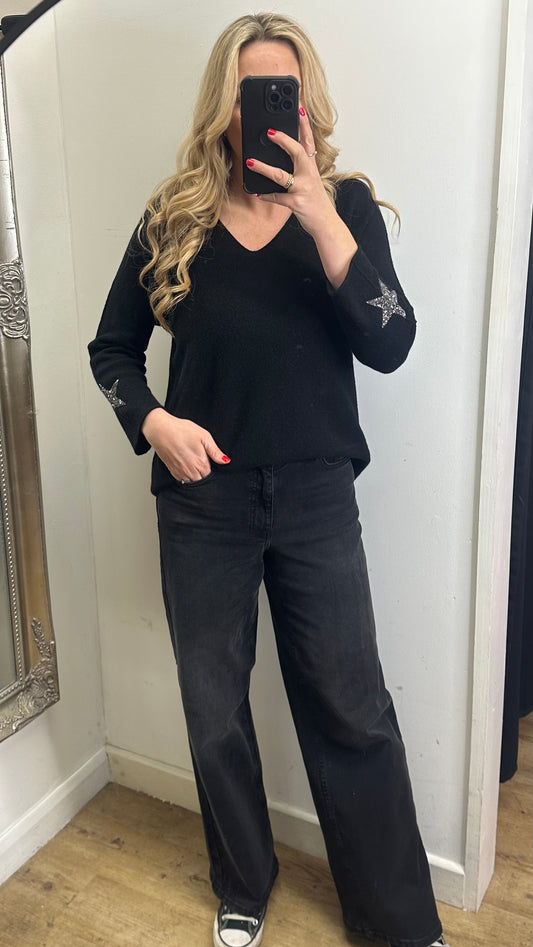 Star Sleeve Jumper - Black Colour