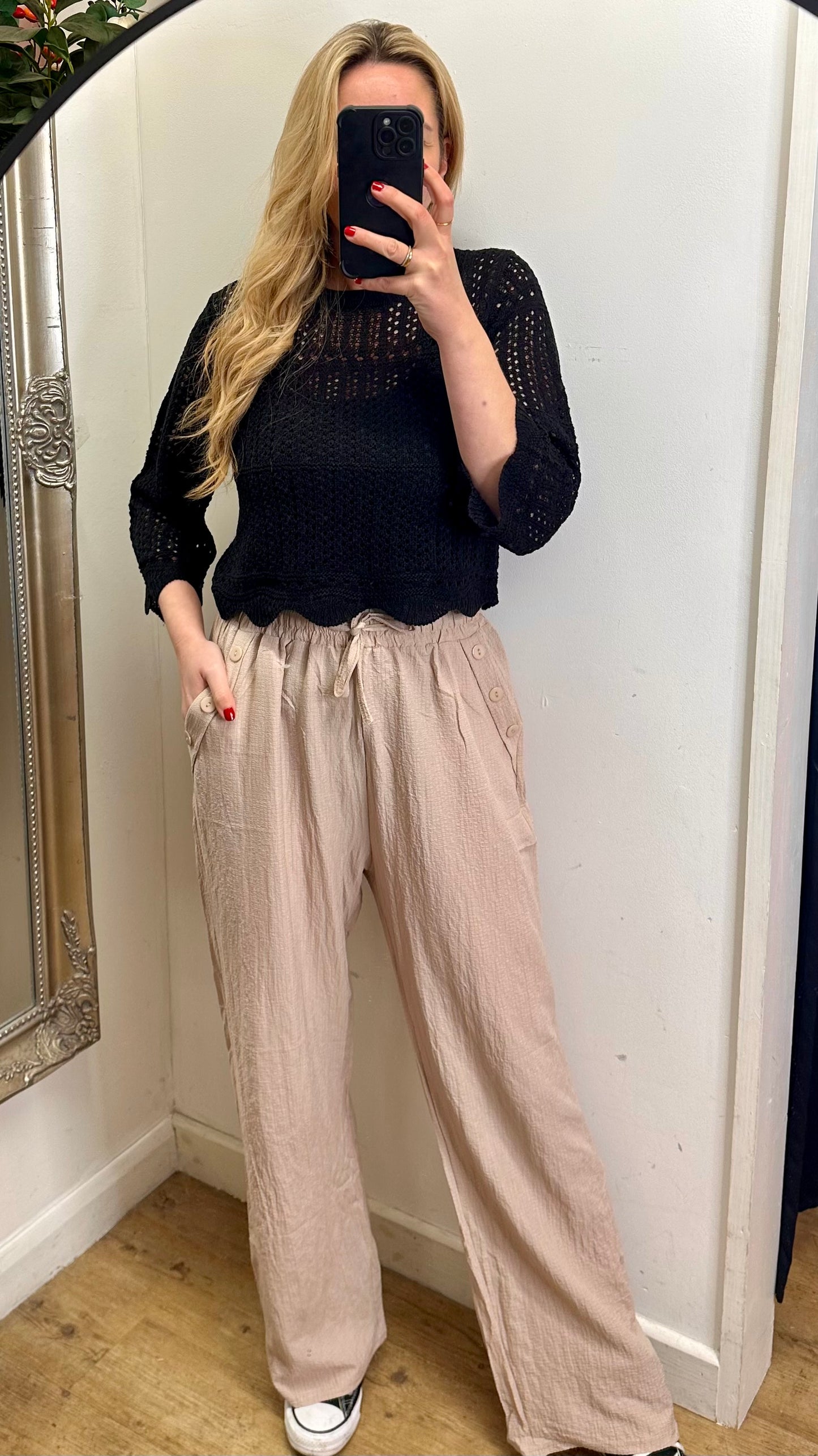 Loose Fit Trousers - Beige Colour