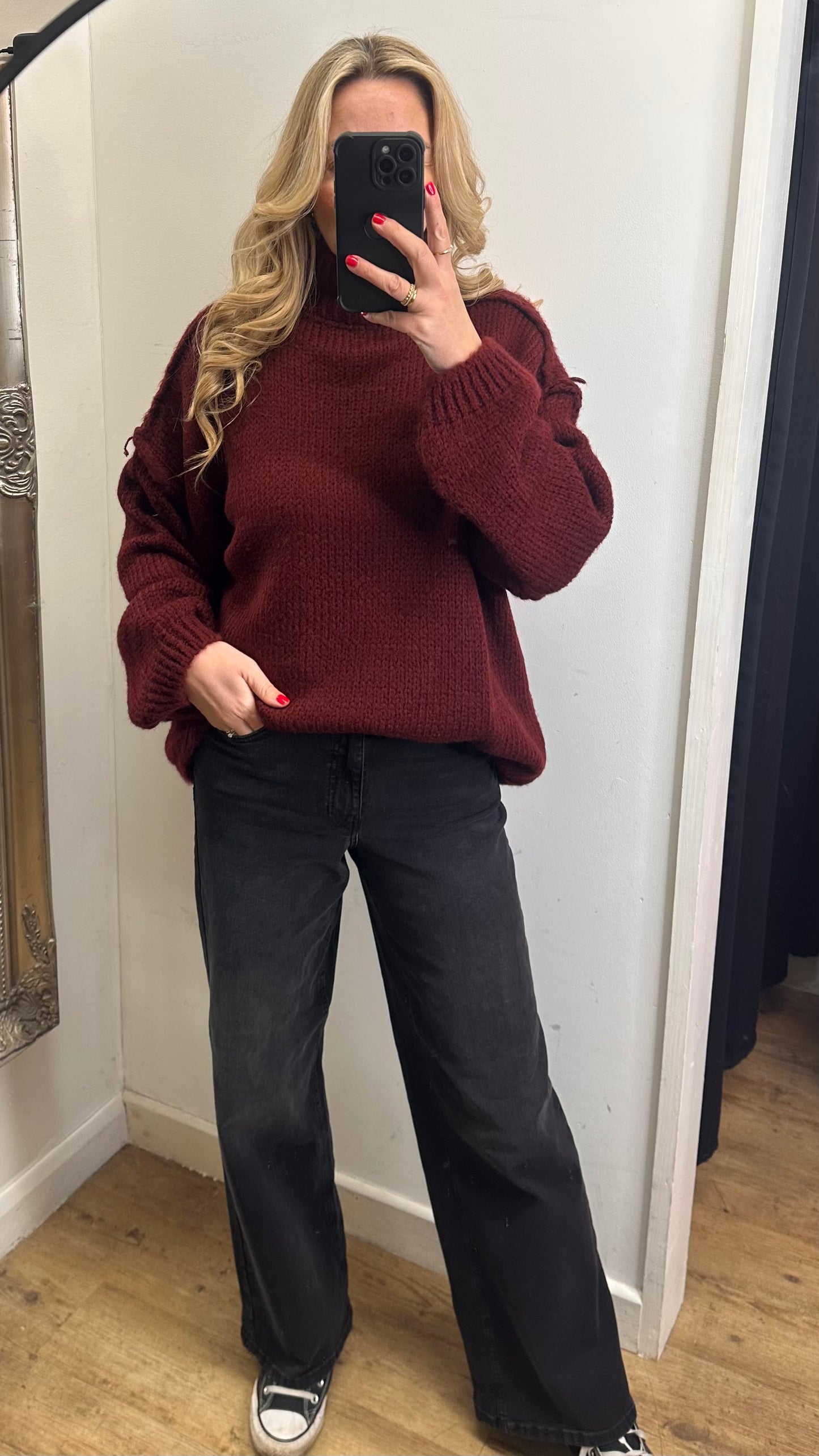 Burgundy chunky knit jumper
