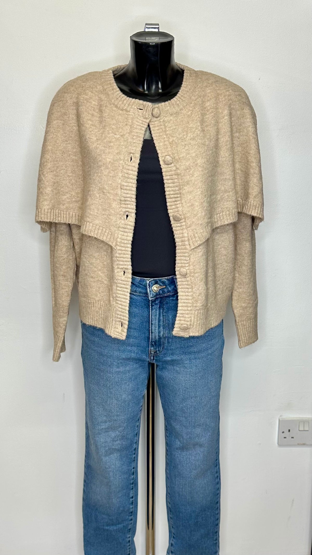 Soft Knit Layered Cape Cardigan - Oatmeal