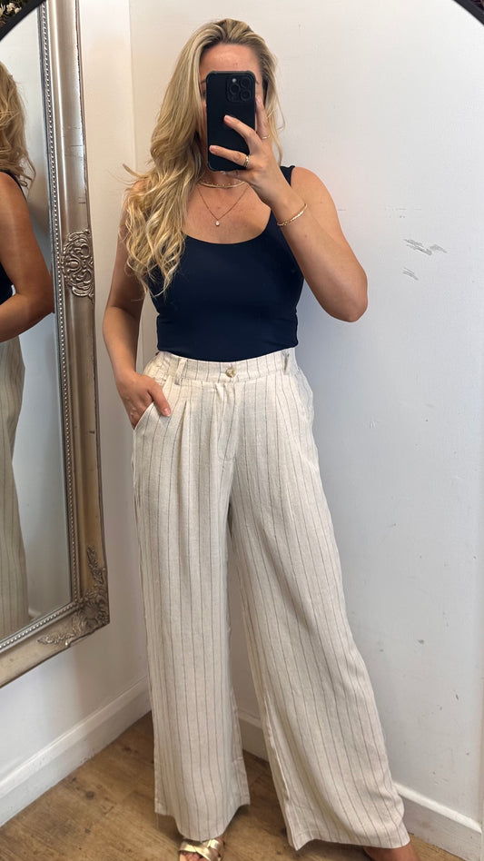 Linen Blend Stripe Trousers