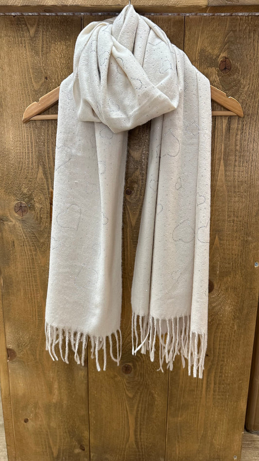 Heart Studded Scarf - Cream Colour