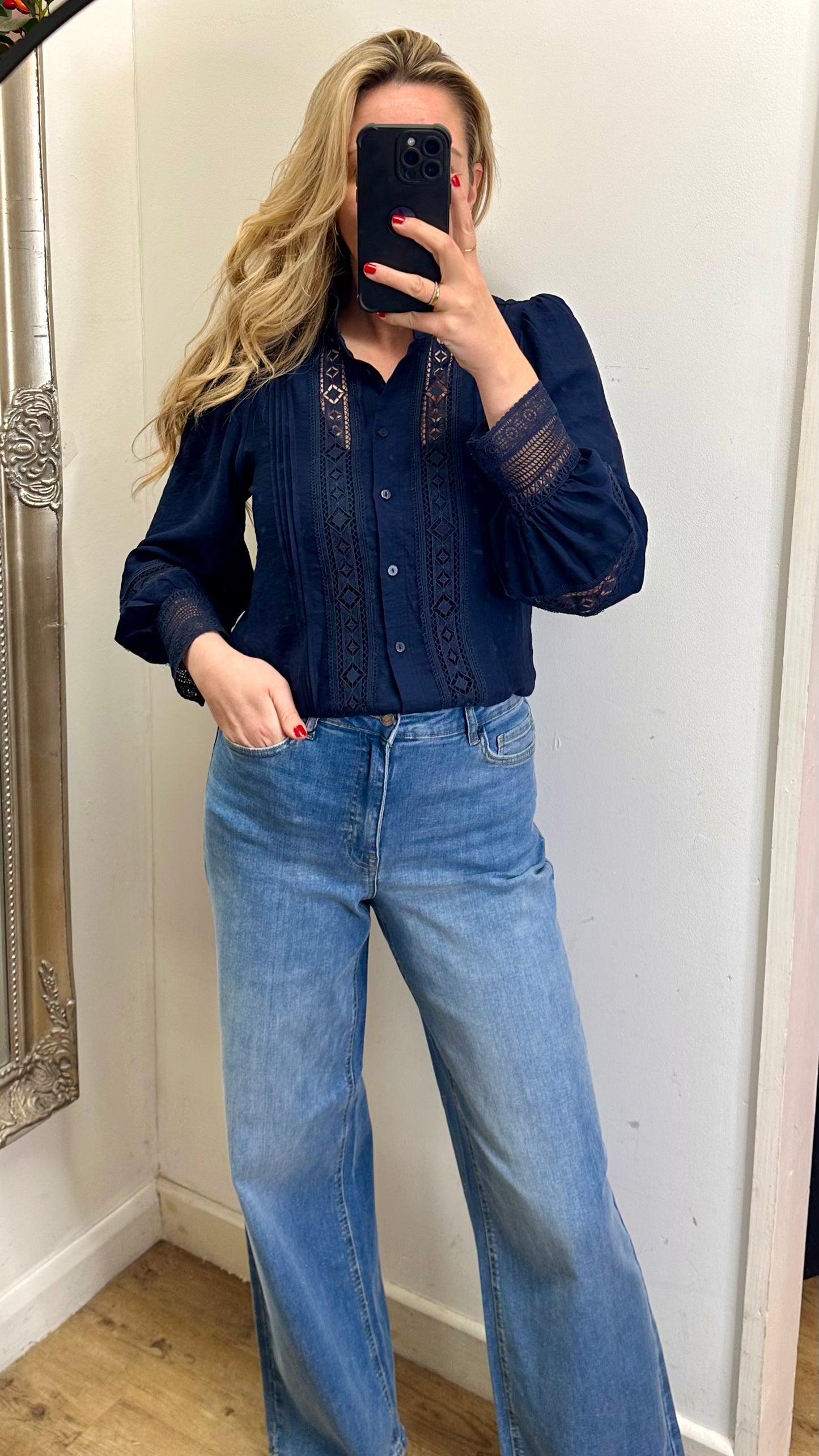 Navy embroidered shirt