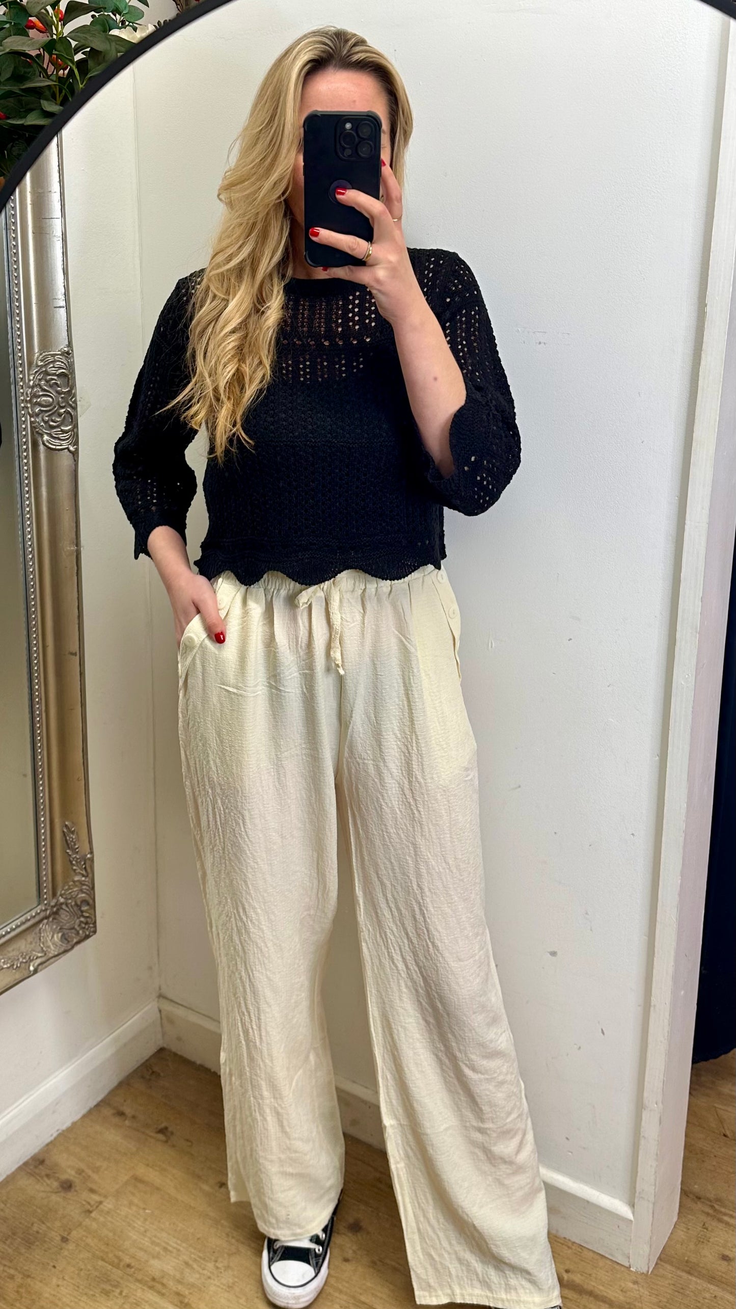 Loose Fit Trousers - Cream Colour