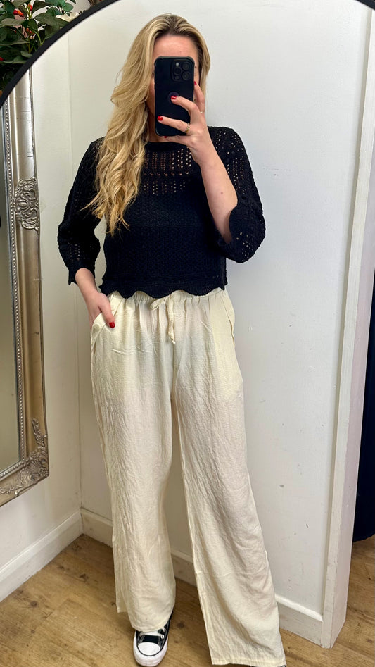 Loose Fit Trousers - Cream Colour