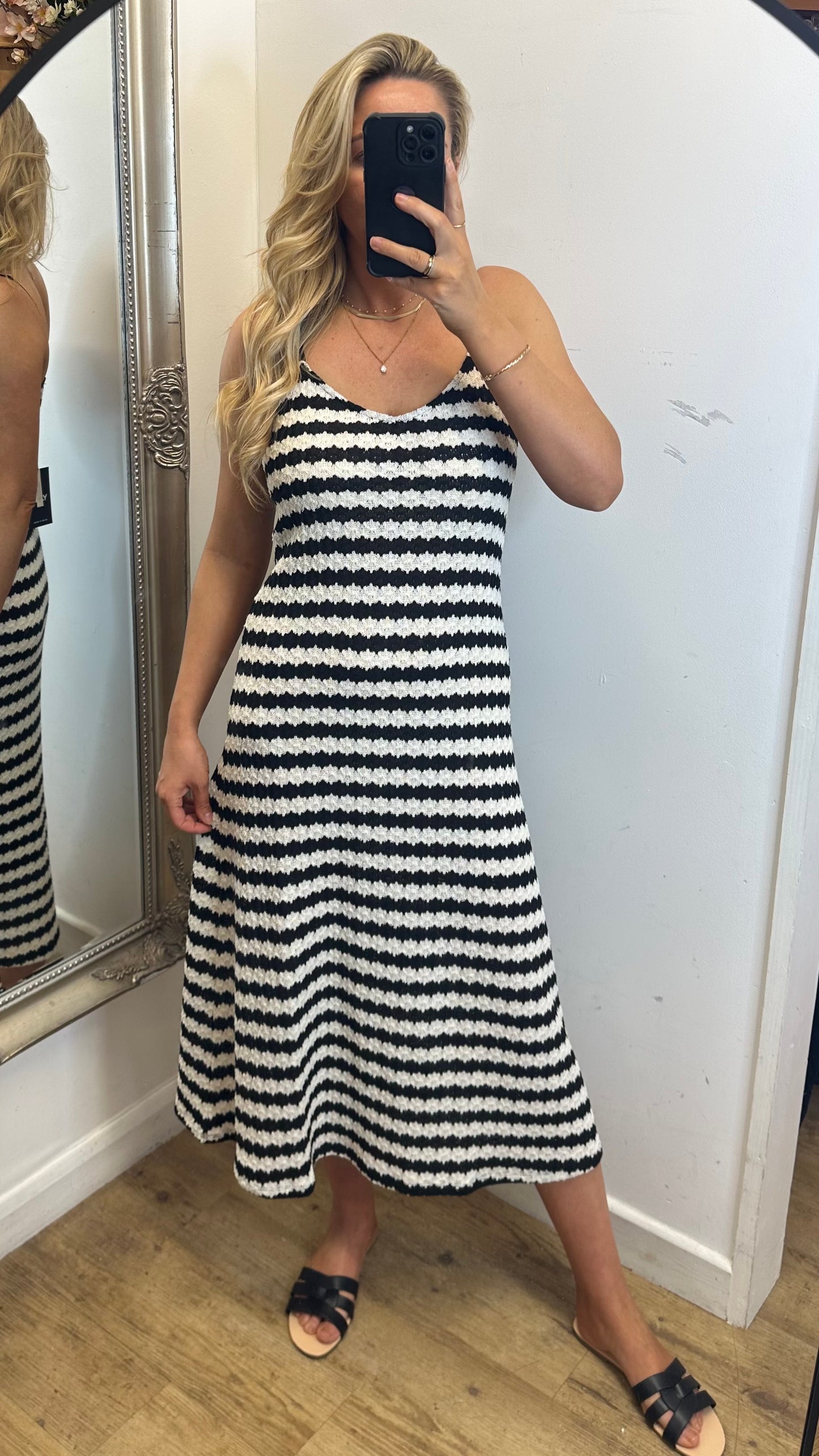 Black Stripe Midi Dress