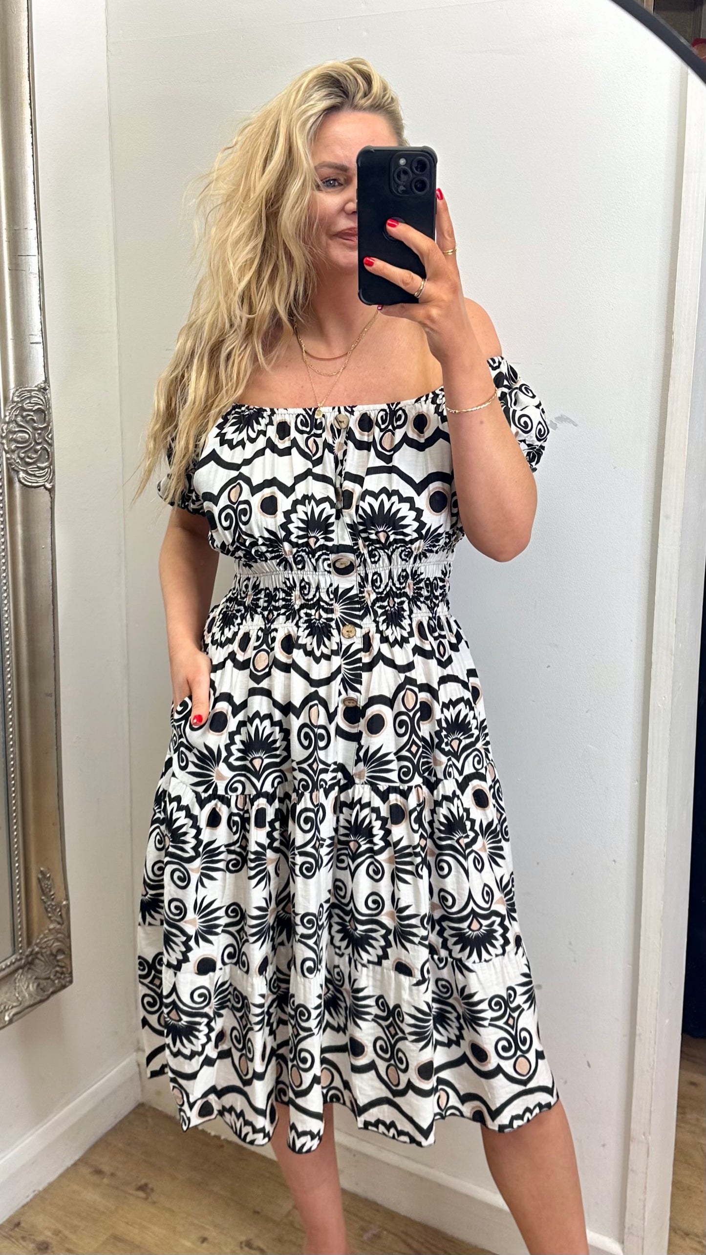 Summer Print Dress - Black Colour