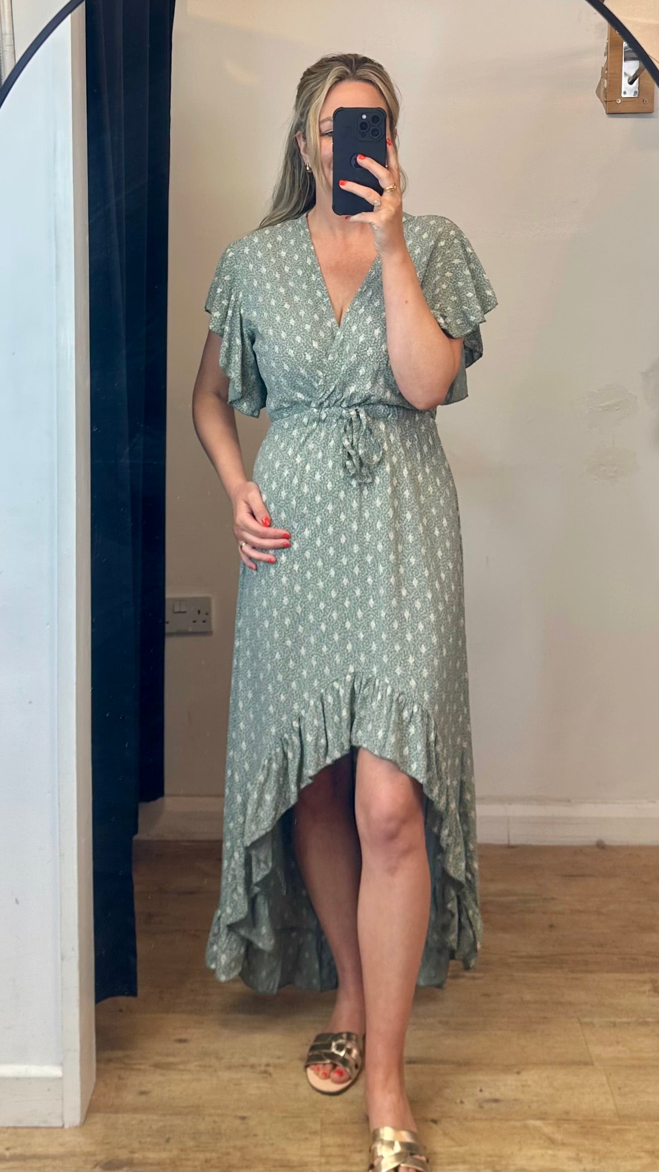 Green frill hem dress
