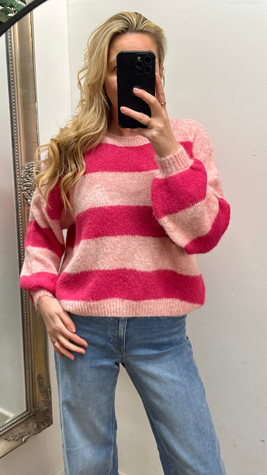 Fuchsia / Baby Pink Stripe Knit