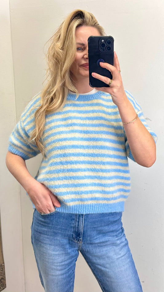 Blue / Cream Stripe Short Sleeve Knit
