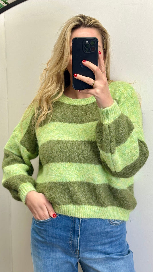 Olive / Mint Green Stripe Knit