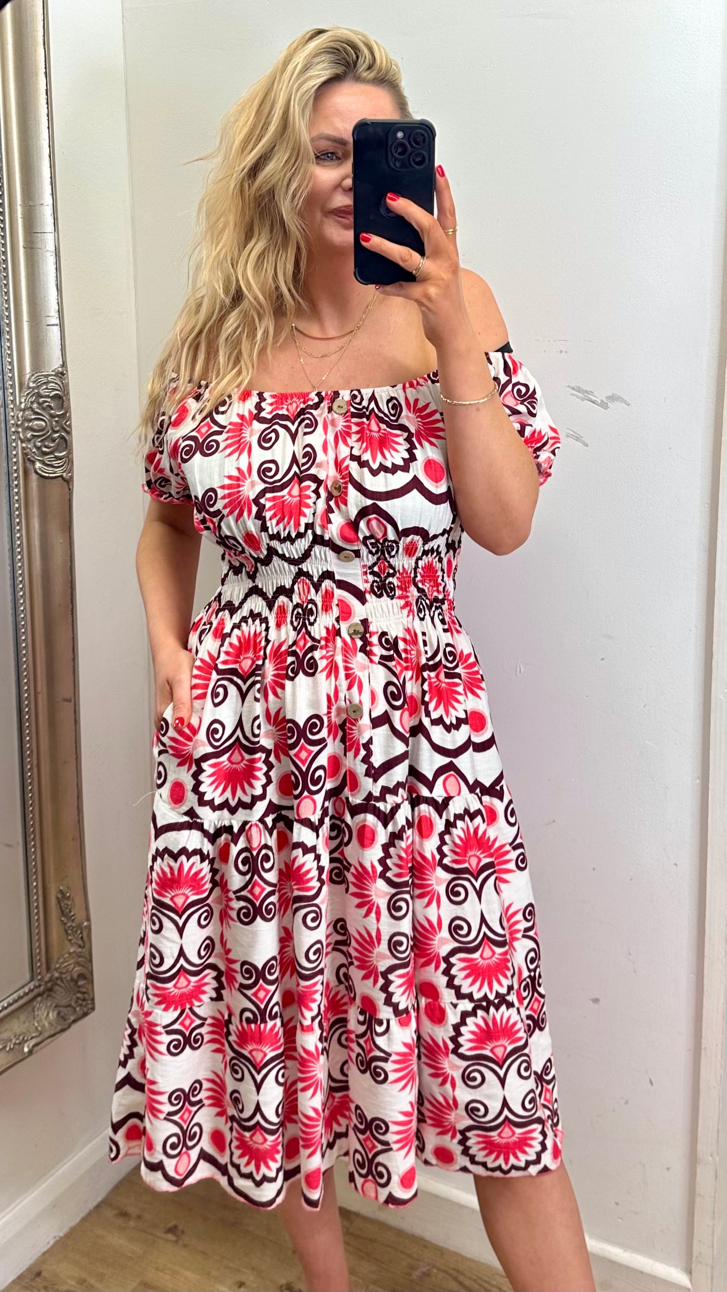 Summer Print Dress - Red Colour