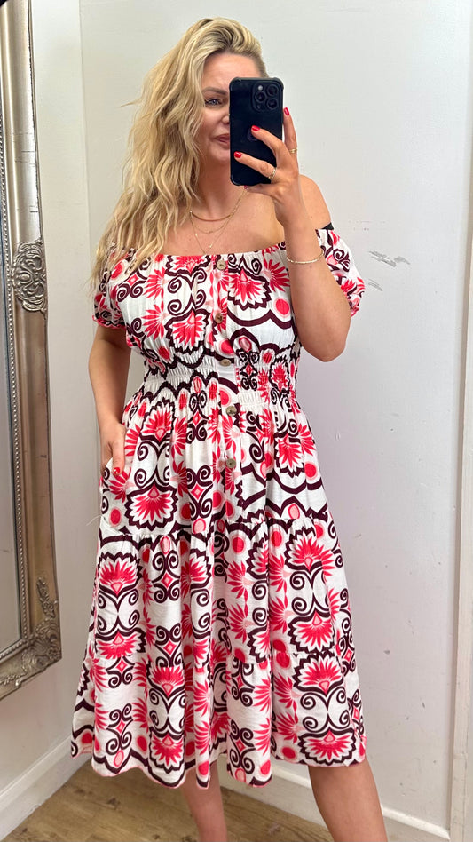 Summer Print Dress - Red Colour