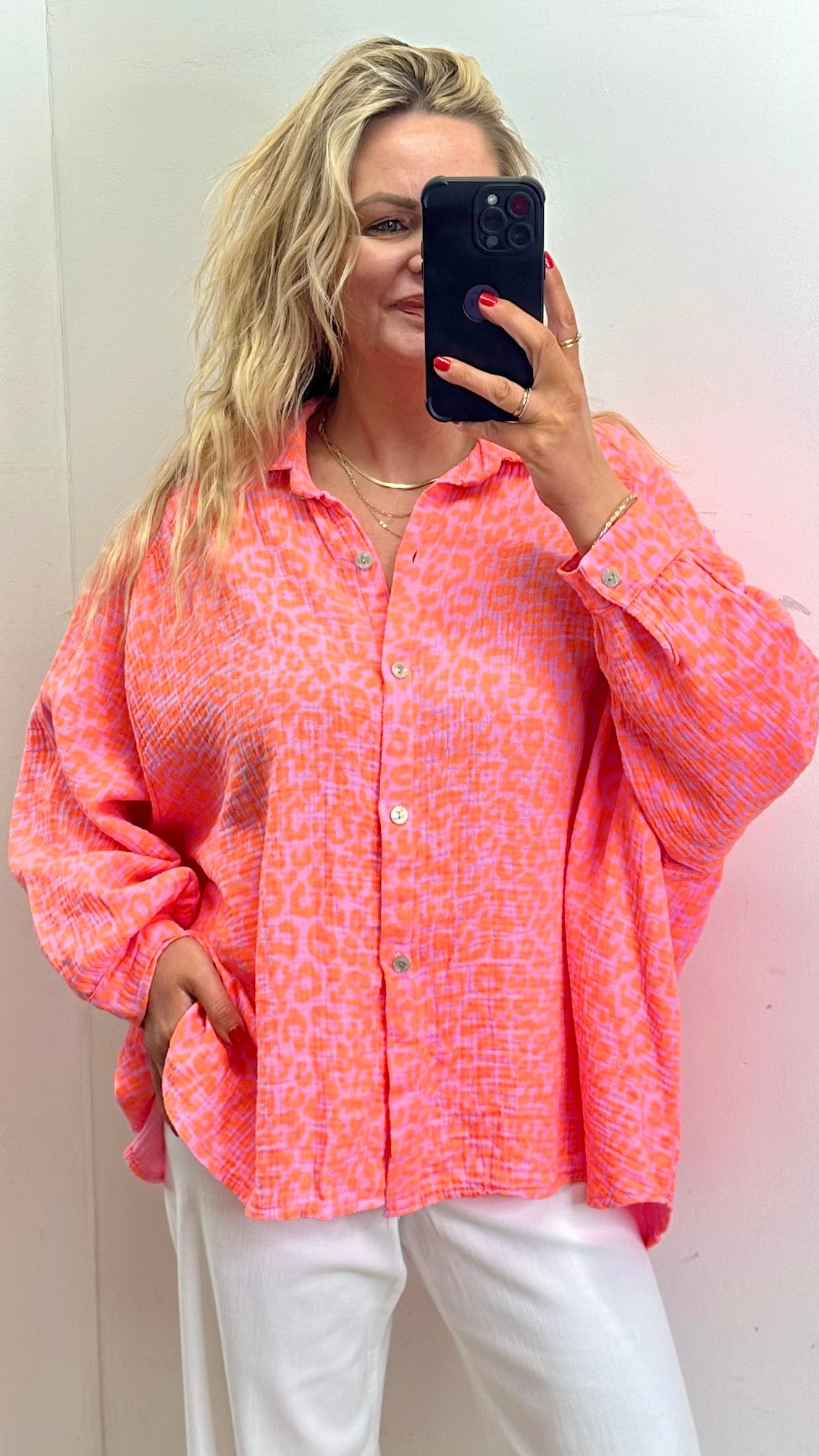 Orange Animal Print Cotton Shirt