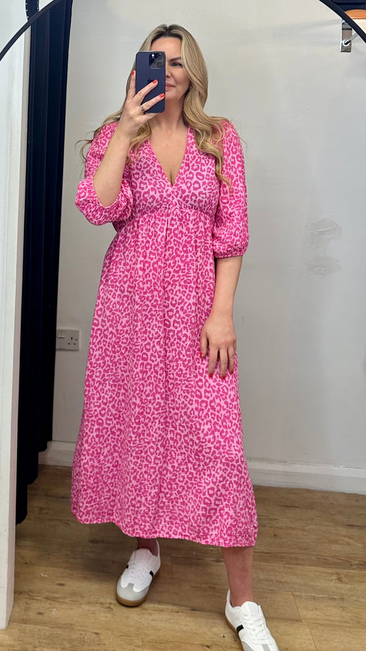 Pink animal print maxi dress