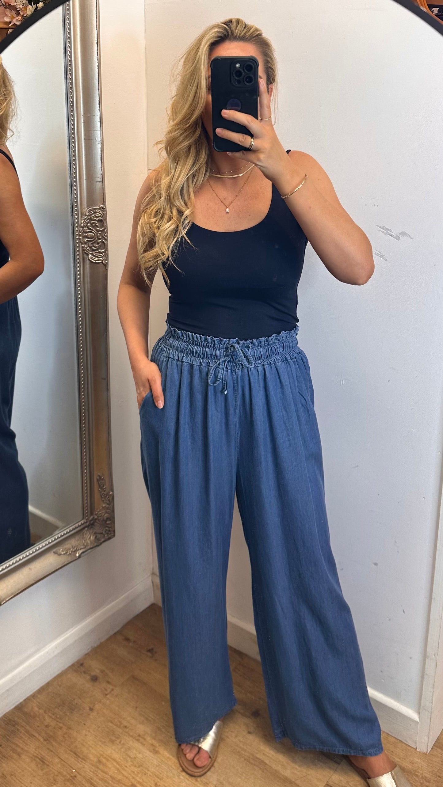 Wide Leg Denim Trousers