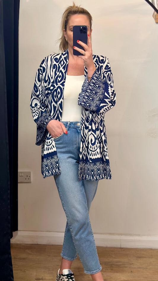 Navy Abstract Print Kimono