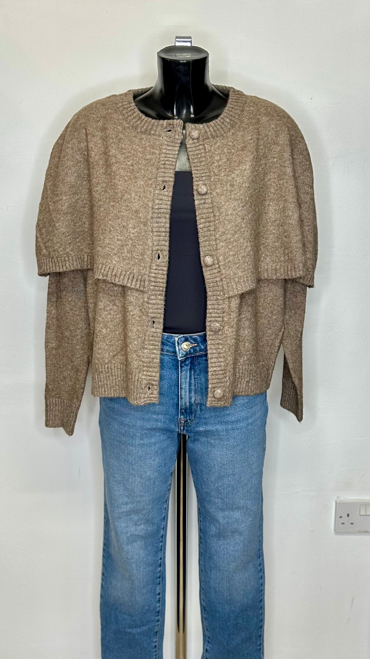Soft Knit Layered Cape Cardigan - Mocha