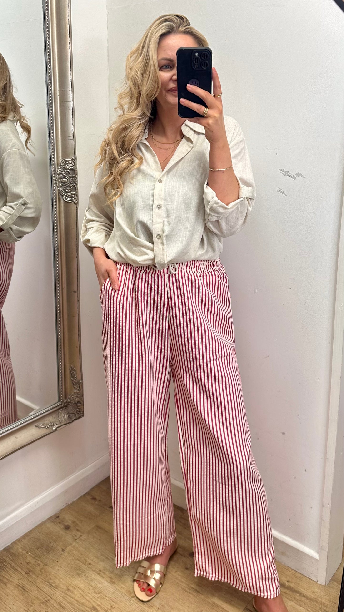 Stripe Trousers - Dark Pink Colour