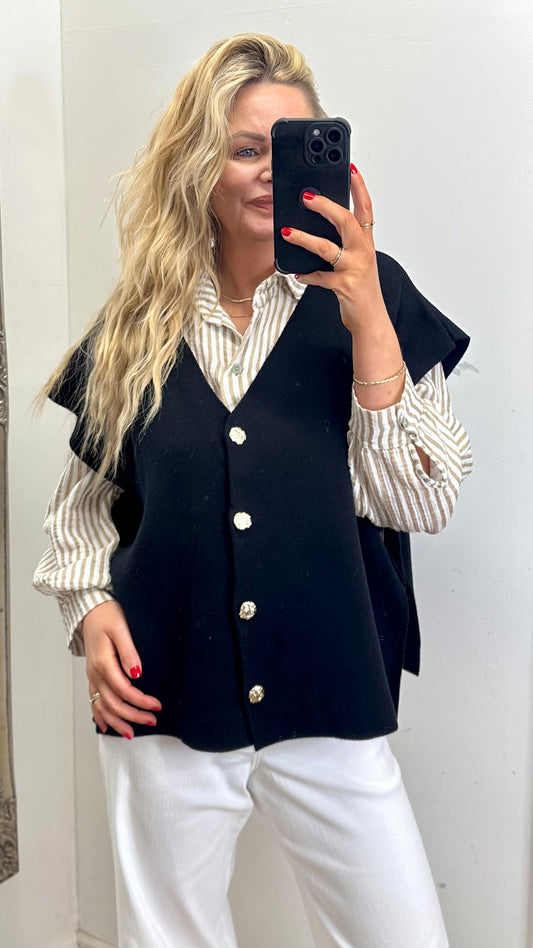 Open Tie Side Cardigan - Black Colour