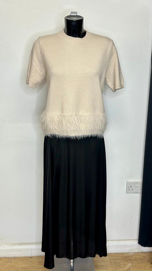 Soft Touch Fluffy Trim Top - Cream