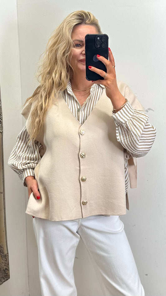 Open Tie Side Cardigan - Beige Colour